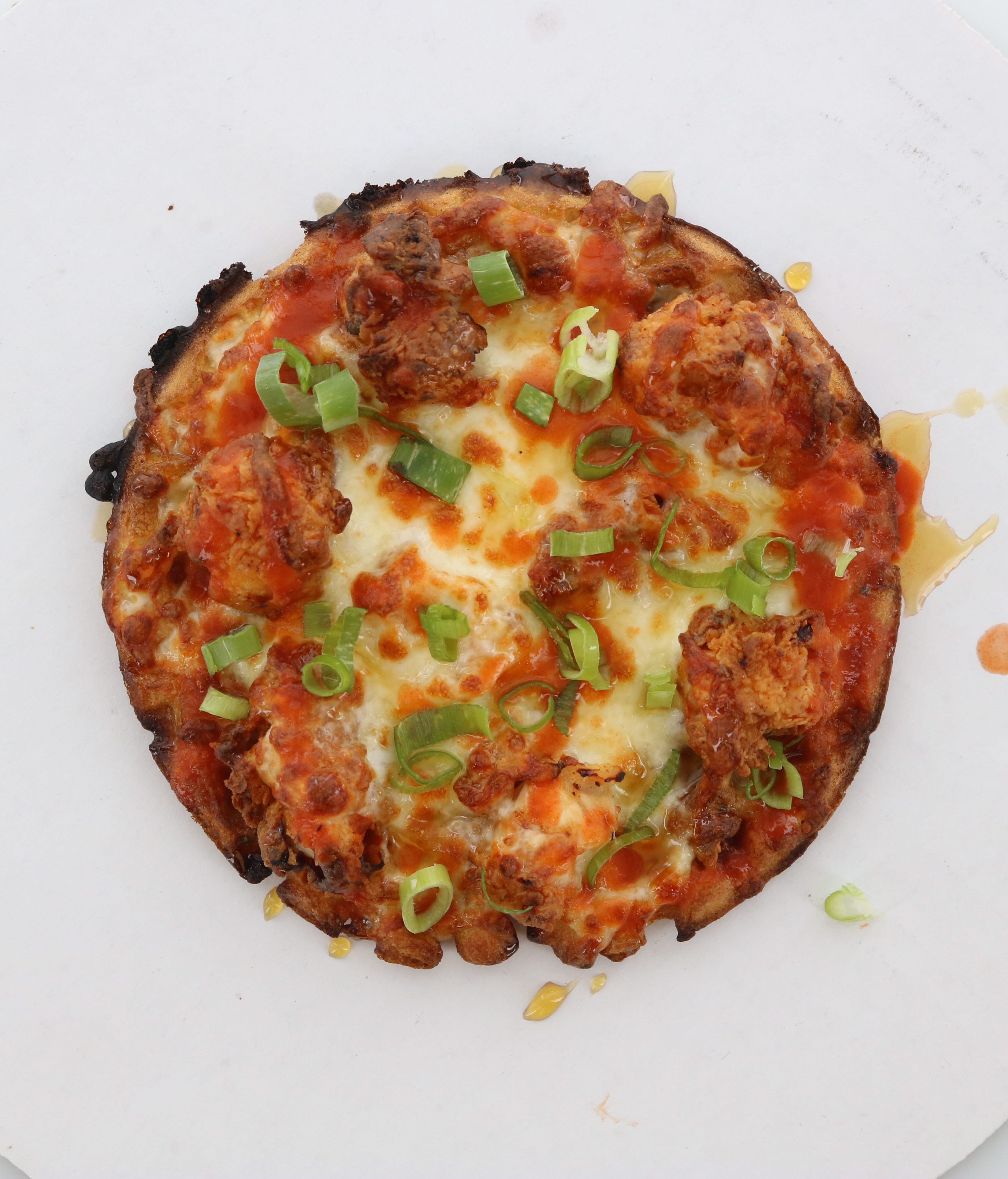 Hot Honey Chicken N’ Waffles Pizza - Bacio Cheese Company | Bacio Cheese Company